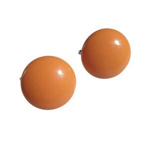 Retro Orange Clip On Earrings Vintage Round Plastic Dome Design Retro MCM Gift